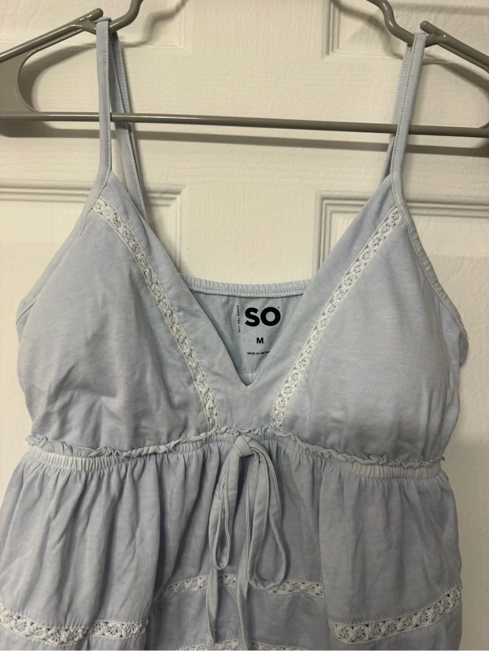 SO Pale Blue Lace-Trim Cami Babydoll Top